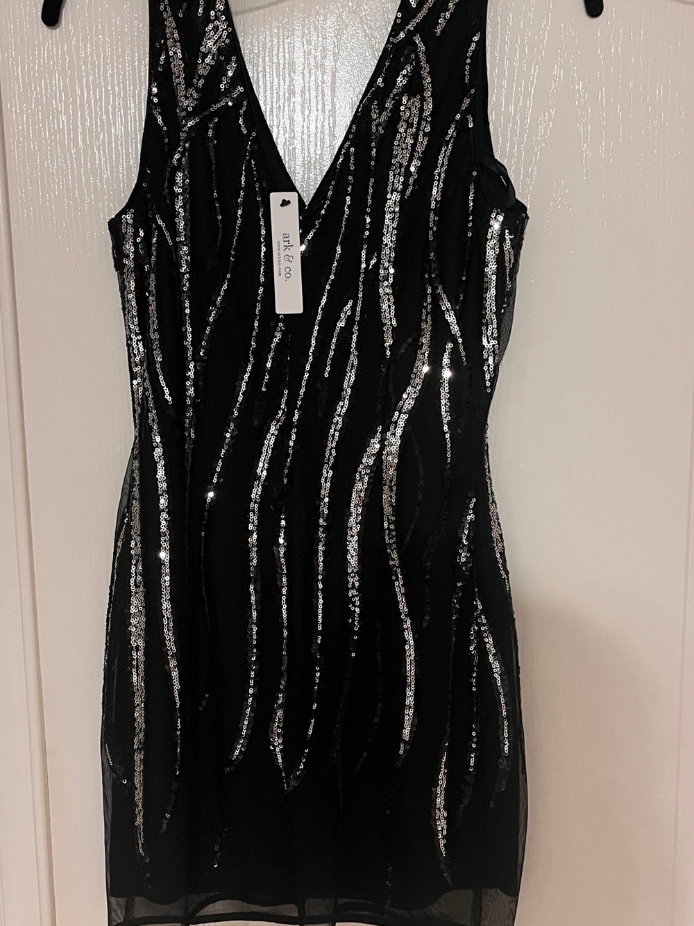 Apt. 9 Black Mini Dress with Silver Sequin Stripes